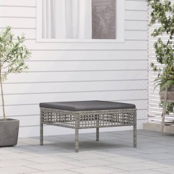 Gartenhocker mit Kissen Grau Poly Rattan