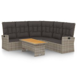 2-tlg. Garten-Lounge-Set mit Kissen Grau Poly Rattan