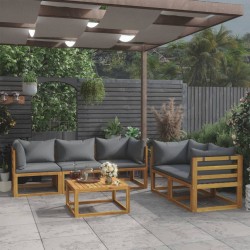 6-tlg. Garten-Lounge-Set mit Auflagen Massivholz Akazie