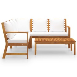 4-tlg. Garten-Lounge-Set mit Auflagen Creme Massivholz Akazie