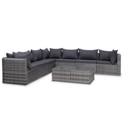 10-tlg. Garten-Lounge-Set mit Kissen Poly Rattan Grau