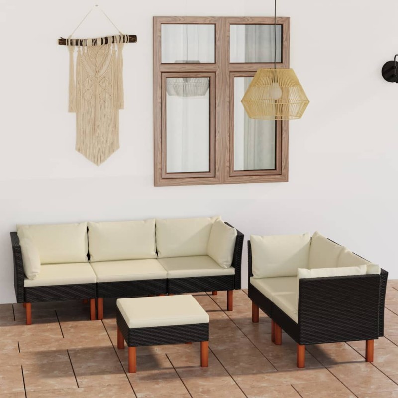 6-tlg. Garten-Lounge-Set mit Kissen Poly Rattan Schwarz