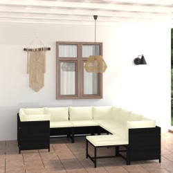 9-tlg. Garten-Lounge-Set mit Kissen Poly Rattan Schwarz