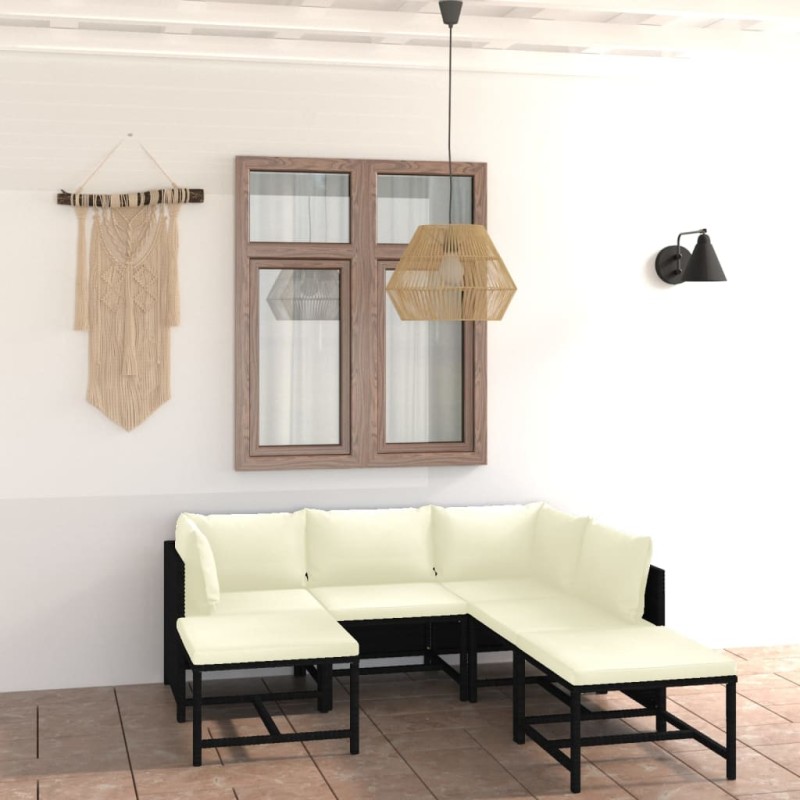 7-tlg. Garten-Lounge-Set mit Kissen Poly Rattan Schwarz