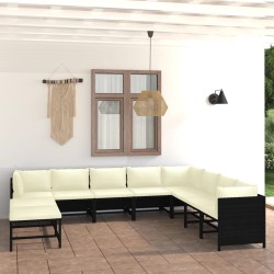 9-tlg. Garten-Lounge-Set mit Kissen Poly Rattan Schwarz