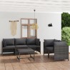 6-tlg. Garten-Lounge-Set mit Kissen Poly Rattan Grau