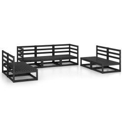 7-tlg. Garten-Lounge-Set Schwarz Massivholz Kiefer