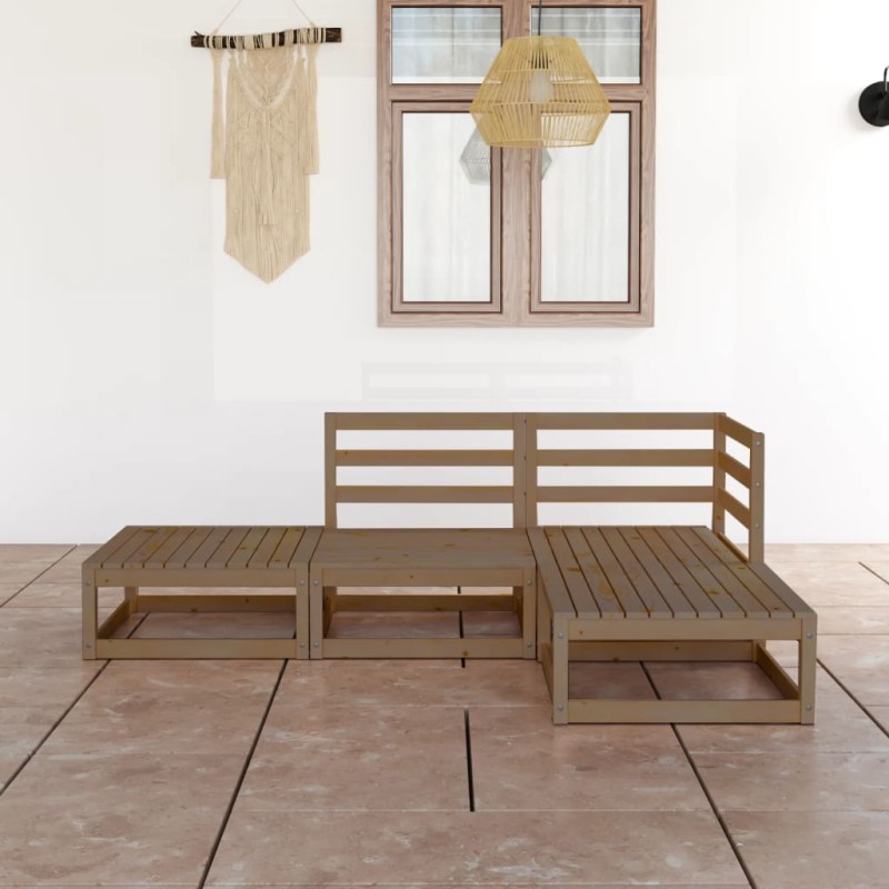 4-tlg. Garten-Lounge-Set Honigbraun Massivholz Kiefer