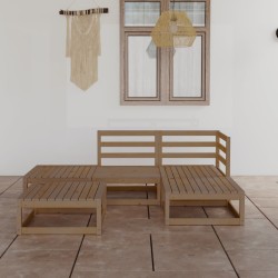 5-tlg. Garten-Lounge-Set Honigbraun Massivholz Kiefer