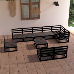 10-tlg. Garten-Lounge-Set Schwarz Massivholz Kiefer