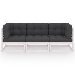 3-Sitzer-Gartensofa mit Kissen Kiefer Massivholz