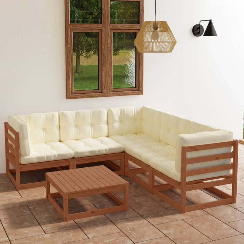 6-tlg. Garten-Lounge-Set mit Kissen Kiefer Massivholz