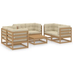 7-tlg. Garten-Lounge-Set mit Kissen Kiefer Massivholz