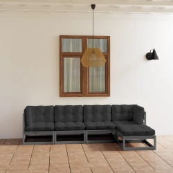 5-tlg. Garten-Lounge-Set mit Kissen Kiefer Massivholz