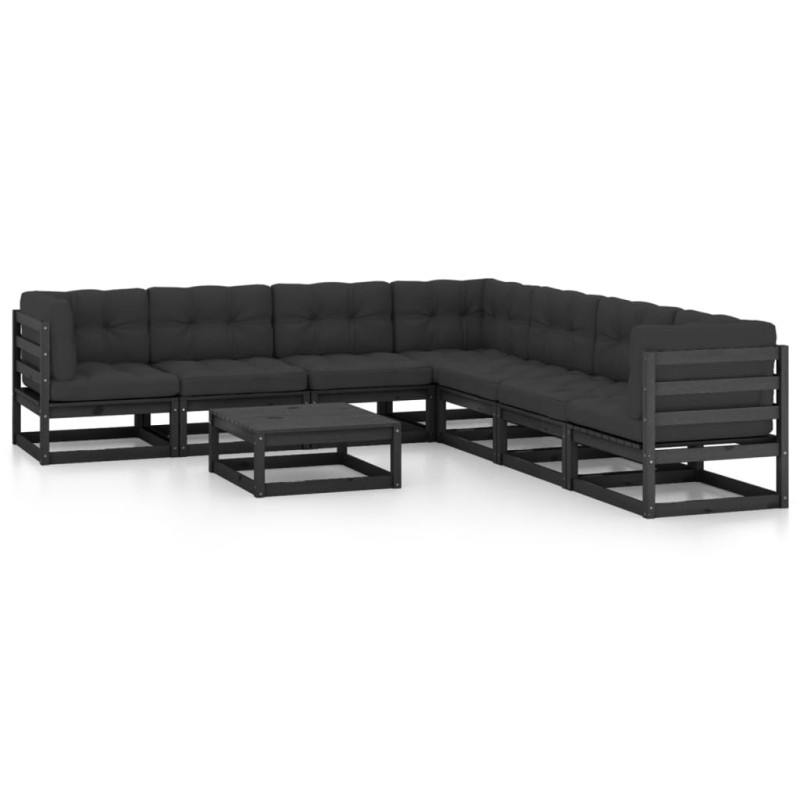 8-tlg. Garten-Lounge-Set mit Kissen Schwarz Massivholz Kiefer