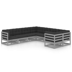 8-tlg. Garten-Lounge-Set mit Kissen Grau Massivholz Kiefer