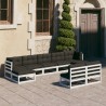 9-tlg. Garten-Lounge-Set mit Kissen Weiß Massivholz Kiefer