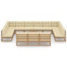 14-tlg. Garten-Lounge-Set mit Kissen Honigbraun Massivholz