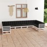 10-tlg. Garten-Lounge-Set mit Kissen Weiß Massivholz Kiefer