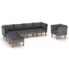 7-tlg. Garten-Lounge-Set Poly Rattan und Eukalyptusholz Grau