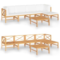 6-tlg. Garten-Lounge-Set mit Creme Kissen Massivholz Teak