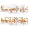 6-tlg. Garten-Lounge-Set mit Creme Kissen Massivholz Teak