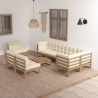 9-tlg. Garten-Lounge-Set mit Kissen Massivholz Kiefer