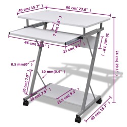 Computertisch Computerwagen PC Tisch Bürotisch Laptop auf Rollen weiß