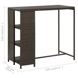 Bartisch mit Regal Braun 120x60x110 cm Poly Rattan