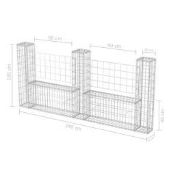 Gabionenkorb U-Form Stahl 240×20×100 cm