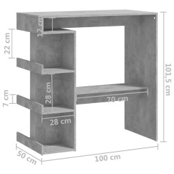 Bartisch mit Regal Betongrau 100x50x101,5 cm Holzwerkstoff