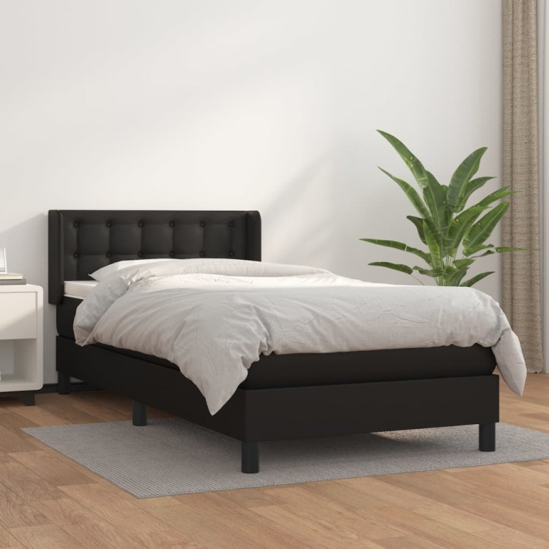 Boxspringbett mit Matratze Schwarz 90x190 cm Kunstleder