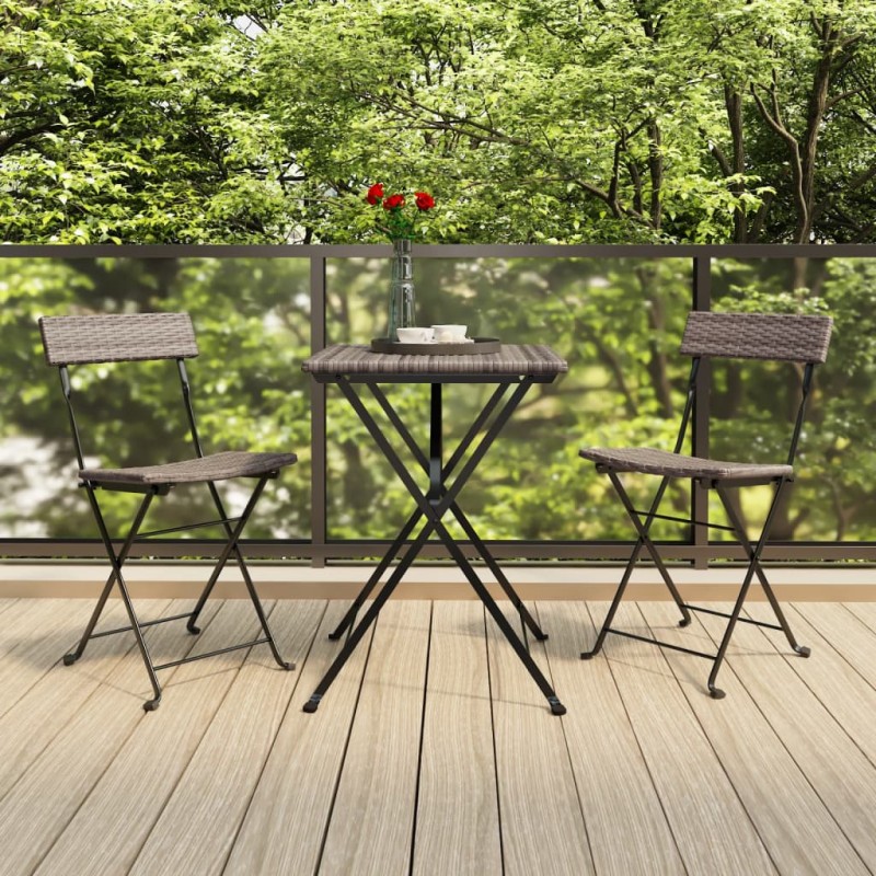 3-tlg. Bistro-Set Klappbar Grau Poly Rattan