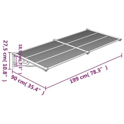 Türvordach Grau und Transparent 199x90 cm Polycarbonat