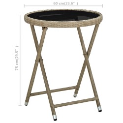 Beistelltisch Beige 60 cm Poly Rattan und Hartglas