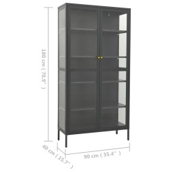 Vitrine Anthrazit 90x40x180 cm Stahl und Gehärtetes Glas