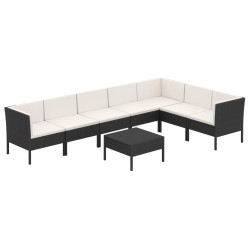 8-tlg. Garten-Lounge-Set mit Auflagen Poly Rattan Schwarz