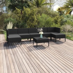 8-tlg. Garten-Lounge-Set mit Auflagen Poly Rattan Schwarz