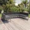 9-tlg. Garten-Lounge-Set mit Auflagen Poly Rattan Grau