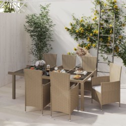 7-tlg. Garten-Essgruppe mit Kissen Poly Rattan Beige