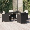 5-tlg. Garten-Essgruppe mit Kissen Poly Rattan Schwarz