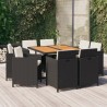 9-tlg. Garten-Essgruppe mit Kissen Poly Rattan Schwarz