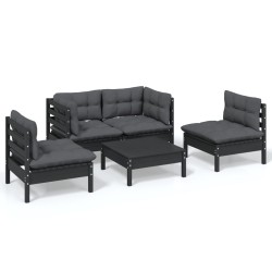 5-tlg. Garten-Lounge-Set mit Kissen Kiefer Massivholz