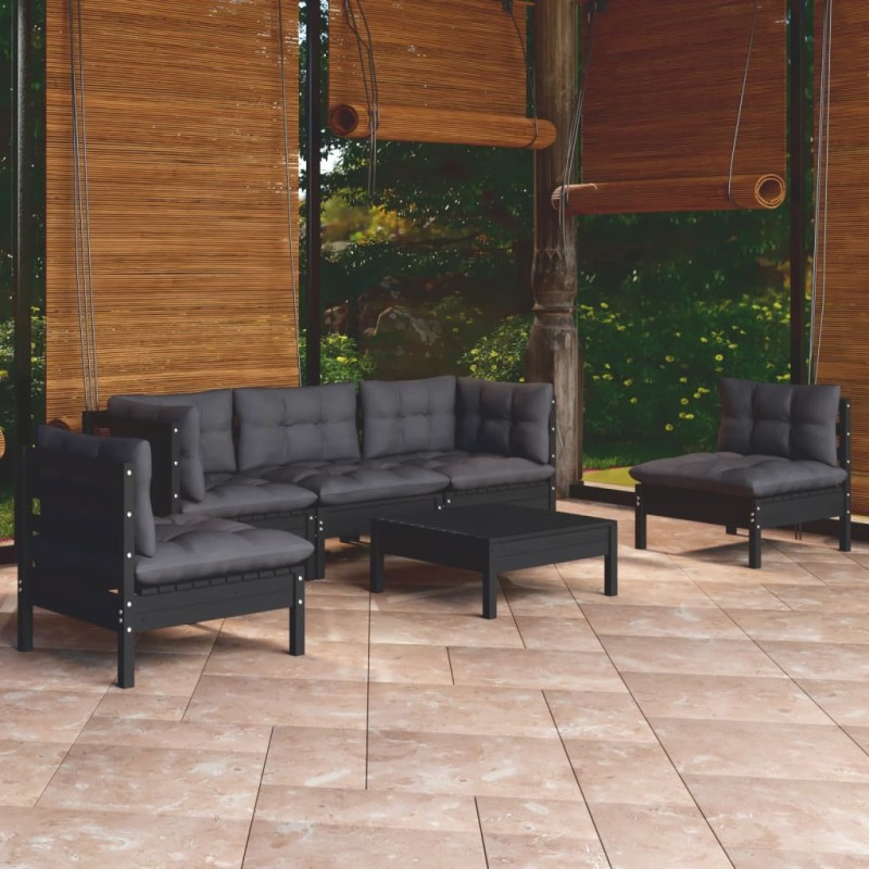 6-tlg. Garten-Lounge-Set mit Kissen Massivholz Kiefer