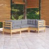 4-tlg. Garten-Lounge-Set mit Grauen Kissen Kiefernholz