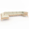 7-tlg. Garten-Lounge-Set mit Creme Kissen Kiefernholz