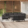 8-tlg. Garten-Lounge-Set mit Kissen Schwarz Massivholz Kiefer