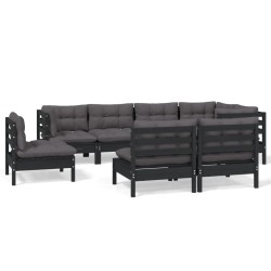 8-tlg. Garten-Lounge-Set mit Kissen Schwarz Massivholz Kiefer