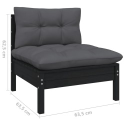 8-tlg. Garten-Lounge-Set mit Kissen Schwarz Massivholz Kiefer