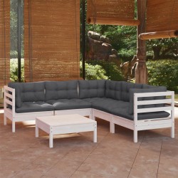 6-tlg. Garten-Lounge-Set mit Kissen Weiß Kiefer Massivholz